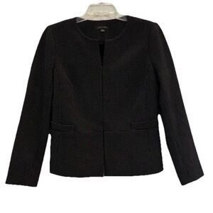 Ann Taylor Blazer Collarless 3/4 sleeve Black White Microdot Size 6